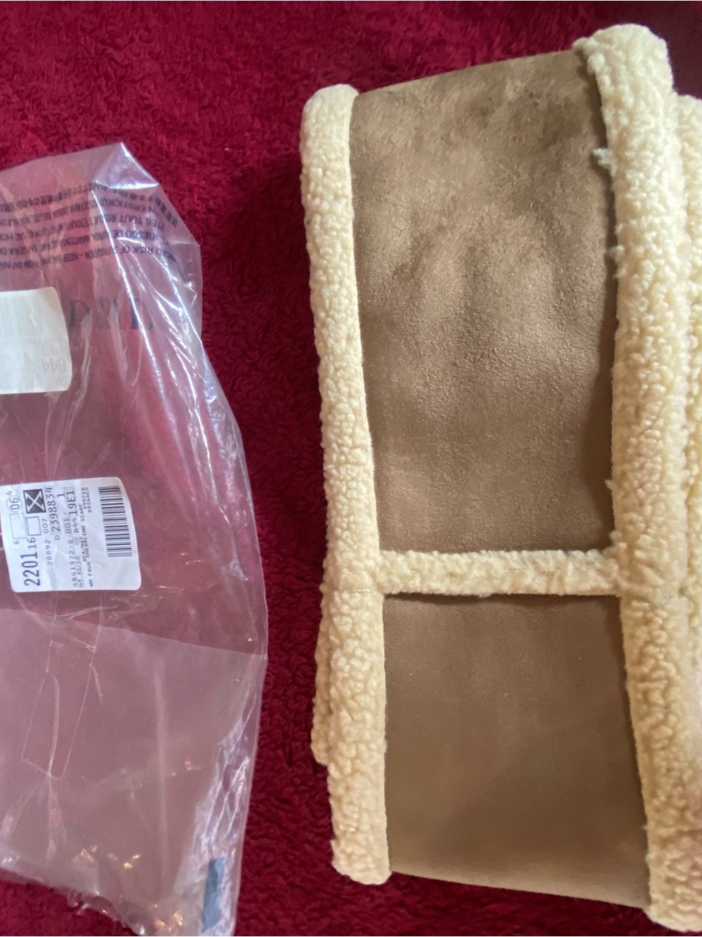 Lands' End Shearling-Trim Tan Suede Tote Sleeve